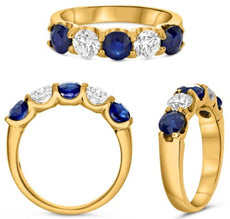 2.88CT DIAMOND & AAA SAPPHIRE 14KT YELLOW GOLD 3D ROUND 5 STONE ANNIVERSARY RING