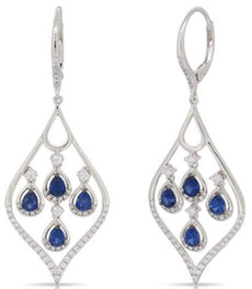 2.33CT DIAMOND & AAA SAPPHIRE 14KT WHITE GOLD MULTI TEAR DROP LEVERBACK EARRINGS