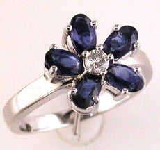 1.50CT DIAMOND & AAA SAPPHIRE 14KT WHITE GOLD 3D OVAL & ROUND FLOWER LOVE RING