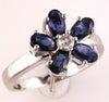 1.50CT DIAMOND & AAA SAPPHIRE 14KT WHITE GOLD 3D OVAL & ROUND FLOWER LOVE RING