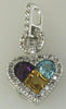 .95CT DIAMOND & AAA MULTI GEM 14K WHITE GOLD 3D HEART LOVE KNOT FLOATING PENDANT