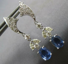 ESTATE LARGE 4.6CT DIAMOND & AAA SAPPHIRE 14KT WHITE GOLD OVAL HANGING EARRINGS