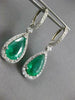 LARGE 8.10CT DIAMOND & AAA EMERALD 14KT WHITE GOLD PEAR SHAPE HANGING EARRINGS