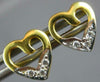 ESTATE SMALL .06CT DIAMOND 18KT YELLOW GOLD 3D OPEN HEART STUD EARRINGS #27391