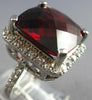 EXTRA LARGE 9.80CT DIAMOND & AAA RHODOLITE 14KT WHITE GOLD CUSHION & ROUND RING