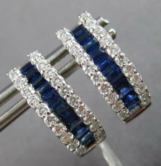 1.39CT DIAMOND & AAA SAPPHIRE 18KT WHITE GOLD 3 ROW HUGGIE HOOP HANGING EARRINGS
