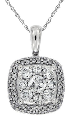 .75CT DIAMOND 14KT WHITE GOLD 3D CLUSTER SQUARE DOUBLE HALO FUN FLOATING PENDANT