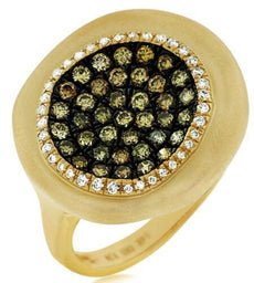 .67CT WHITE & CHOCOLATE FANCY DIAMOND 14KT YELLOW GOLD 3D ROUND CLUSTER FUN RING