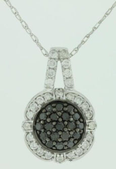 .40CT WHITE & BLACK DIAMOND 14KT WHITE GOLD 3D CLUSTER FLOWER FILIGREE PENDANT