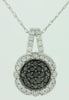 .40CT WHITE & BLACK DIAMOND 14KT WHITE GOLD 3D CLUSTER FLOWER FILIGREE PENDANT