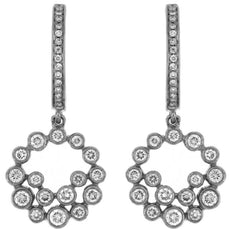 ESTATE .67CT DIAMOND 14K WHITE GOLD 3D ROUND BEZEL CIRCULAR FUN HANGING EARRINGS