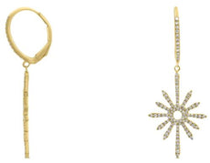 .49CT DIAMOND 14K YELLOW GOLD CLASSIC FLOWER SUNBURST LEVERBACK HANGING EARRINGS