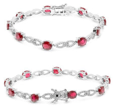 4.77CT DIAMOND & AAA RUBY 14KT WHITE GOLD OVAL & ROUND INFINITY FLORAL BRACELET