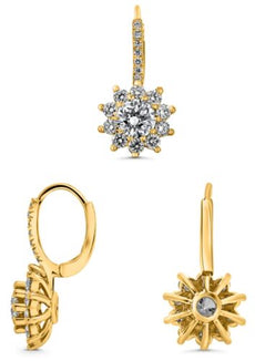 ESTATE 1.64CT DIAMOND 18KT YELLOW GOLD ROUND FLOWER LEVERBACK HANGING EARRINGS