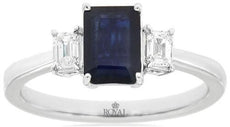 1.33CT DIAMOND AAA SAPPHIRE 14KT WHITE GOLD 3 STONE EMERALD CUT ENGANGEMENT RING