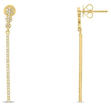 ESTATE .24CT DIAMOND 14KT YELLOW GOLD CLASSIC MULTI FLOWER BAR HANGING EARRINGS