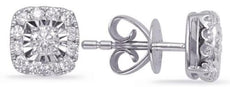 ESTATE .43CT DIAMOND 14KT WHITE GOLD 3D CLASSIC FLOWER SQUARE STUD EARRINGS