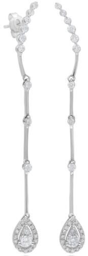 .75CT DIAMOND 14KT WHITE GOLD 3D CLUSTER TEAR DROP BY THE YARD JOURNEY EARRINGS