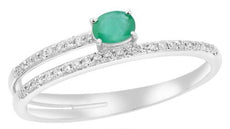 .26CT DIAMOND & AAA EMERALD 14KT WHITE GOLD 3D OVAL & ROUND FRIENDSHIP FUN RING