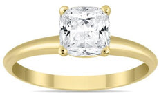 1.0CT DIAMOND 14KT YELLOW GOLD 3D CLASSIC CUSHION CUT SOLITAIRE ENGAGEMENT RING