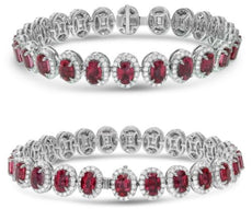16.59CT DIAMOND & AAA RUBY 18KT WHITE GOLD 3D OVAL & ROUND HALO BANGLE BRACELET