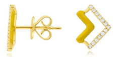.10CT DIAMOND & YELLOW ENAMEL 14K YELLOW GOLD DOUBLE V SHAPE ARROW STUD EARRINGS