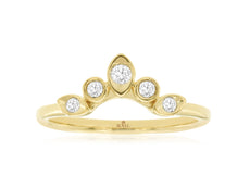 ESTATE .15CT DIAMOND 14K YELLOW GOLD 5 STONE MULTI LEAF V SHAPE ANNIVERSARY RING