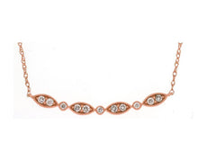 ESTATE .16CT DIAMOND 14KT ROSE GOLD ROUND & MARQUISE SHAPE FILIGREE BAR NECKLACE
