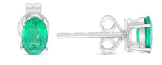 ESTATE .90CT AAA EMERALD 14K WHITE GOLD 3D OVAL CLASSIC SOLITAIRE STUD EARRINGS