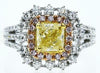 LARGE 2.71CT WHITE PINK FANCY YELLOW DIAMOND 18KT TRI COLOR GOLD ENGAGEMENT RING