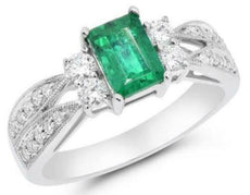 1.41CT DIAMOND & AAA COLUMBIAN EMERALD 18KT WHITE GOLD BAGUETTE ENGAGEMENT RING