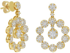 LARGE 1.95CT DIAMOND 14KT YELLOW GOLD MULTI FLOWER CIRCULAR FUN HANGING EARRINGS