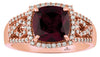 3CT DIAMOND & AAA RHODOLITE 14KT ROSE GOLD CUSHION & ROUND SQUARE HALO LOVE RING