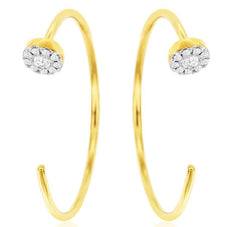 ESTATE .11CT DIAMOND 14KT YELLOW GOLD 3D FLOWER HOOP FUN CUFF EARRINGS