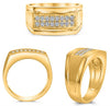 WIDE .40CT DIAMOND 14KT YELLOW GOLD 3D ROUND PAVE MATTE & SHINY SQUARE MENS RING