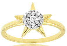 ESTATE .15CT DIAMOND 14KT YELLOW GOLD 3D CLASSIC FLOWER STAR LOVE RING