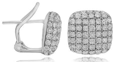 ESTATE LARGE 2.06CT DIAMOND 14K WHITE GOLD SQUARE MULTI ROW CLIP ON FUN EARRINGS