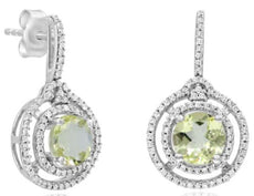 1.92CT DIAMOND & AAA LEMON QUARTZ 14KT WHITE GOLD 3D DOUBLE HALO FLORAL EARRINGS