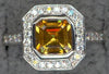 LARGE 1.62CT DIAMOND & AAA CITRINE 18KT WHITE GOLD SQUARE BEZEL ENGAGEMENT RING