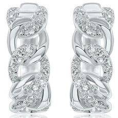 ESTATE WIDE .14CT DIAMOND 14KT WHITE GOLD CLASSIC LOVE KNOT LINK HUGGIE EARRINGS