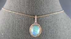 2.36CT DIAMOND & AAA AUSTRALIAN OPAL 14KT ROSE GOLD OVAL HALO FLOATING PENDANT