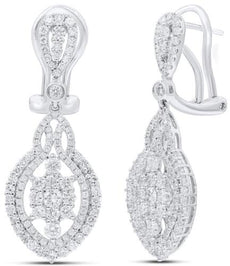 2.15CT DIAMOND 18K WHITE GOLD 3D FLOWER TEAR DROP OPEN FILIGREE HANGING EARRINGS