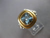 LARGE 3.2CT DIAMOND & AAA AQUAMARINE 14K 2 TONE GOLD CUSHION ROUND 3 STONE RING
