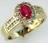 1CT DIAMOND & AAA RUBY 14KT YELLOW GOLD OVAL & ROUND FLOWER FRIENDSHIP LOVE RING