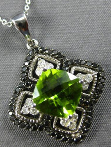 2.78CT WHITE & BLACK DIAMOND & AAA PERIDOT 14KT WHITE GOLD GEOMETRICAL PENDANT