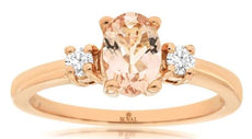 .77CT DIAMOND & AAA MORGANITE 14K ROSE GOLD OVAL & ROUND 3 STONE ENGAGEMENT RING