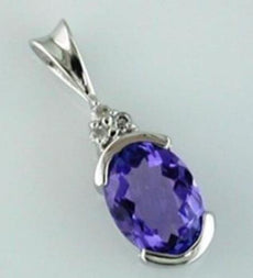 1.33CT DIAMOND & AAA TANZANITE 14KT WHITE GOLD OVAL & ROUND SEMI BEZEL PENDANT