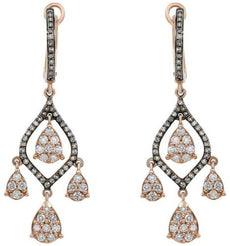 1.15CT WHITE & CHOCOLATE FANCY DIAMOND 14K ROSE GOLD CHANDELIER HANGING EARRINGS