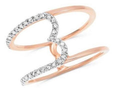 ESTATE .20CT DIAMOND 14KT ROSE GOLD 3D CLASSIC HEART SHAPE DOUBLE BAR FUN RING