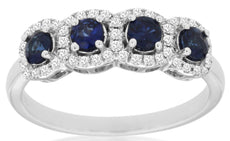 .68CT DIAMOND & AAA SAPPHIRE 14KT WHITE GOLD ROUND 4 STONE HALO ANNIVERSARY RING